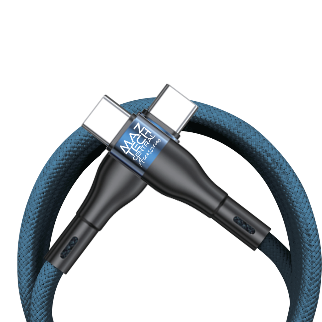 60W Magnetic Self-Winding USB-C Cable - Blue | 60W Fast Charging, Braided Nylon, Tangle-Free